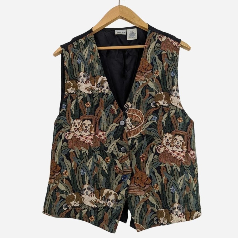 Vintage Cabin Creek Spaniel Tapestry Button Front Vest XL